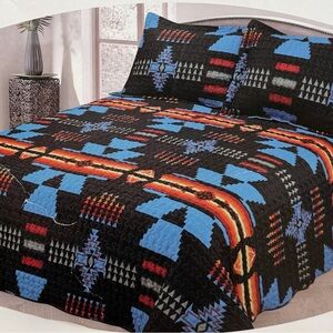 Luxury Bedspread 3 Piece king Size  geometric Decor Bedding Set black blue
